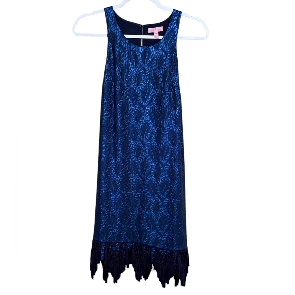 Lilly Pulitzer Silk Lined Marquette Shinny Dress With Fringe Size XS